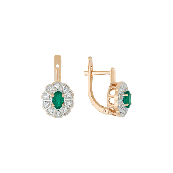 Серьги из золота 585 пробы c изумрудами и бриллиантами, Л 2315 6149 за 46800