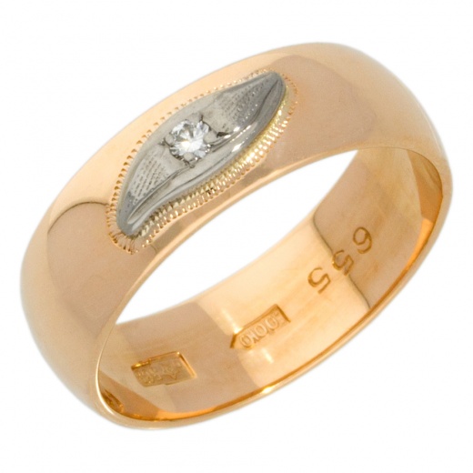 Кольцо обручальное из комбинированного золота 585 пробы c 1 бриллиантом 013568 фото 1