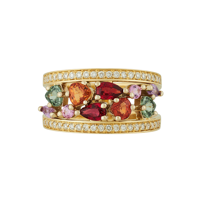 Кольцо из золота 750 пробы c цветными сапфирами и бриллиантами, Л 4107 5694 за 132400