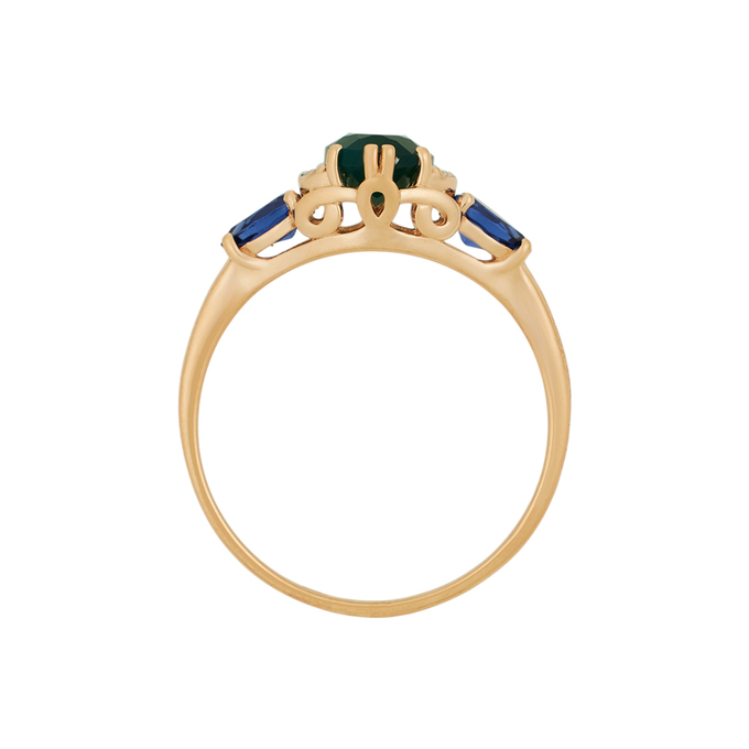 Кольцо из золота 585 пробы c хризопразом, синтетическими камнями и фианитами, Л 5406 2129 за 27440