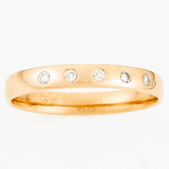 Кольцо обручальное из красного золота 585 пробы c 5 бриллиантами