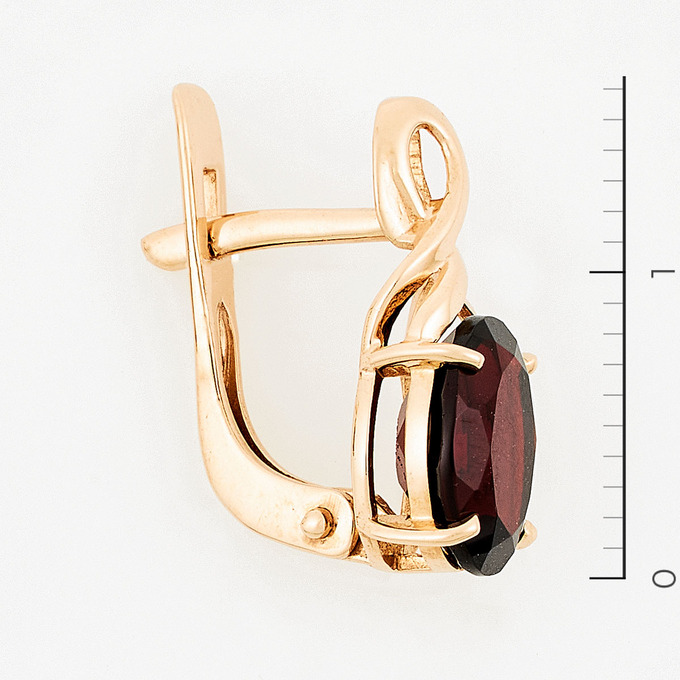 Серьги из красного золота 585 пробы c 2 гранатами