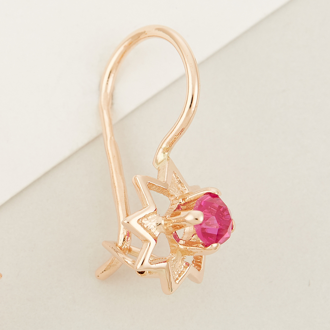 Серьги из красного золота 583 пробы c 2 корундами