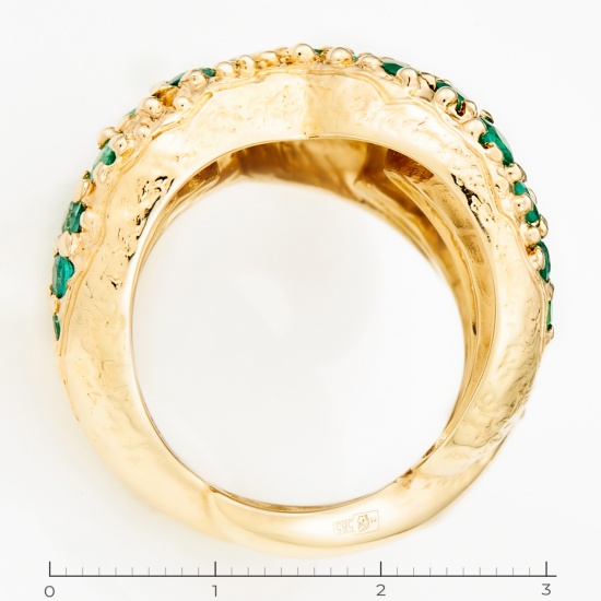 Кольцо из желтого золота 585 пробы c 34 изумрудами и 1 камнем синтетическим, Л09092758 за 89000