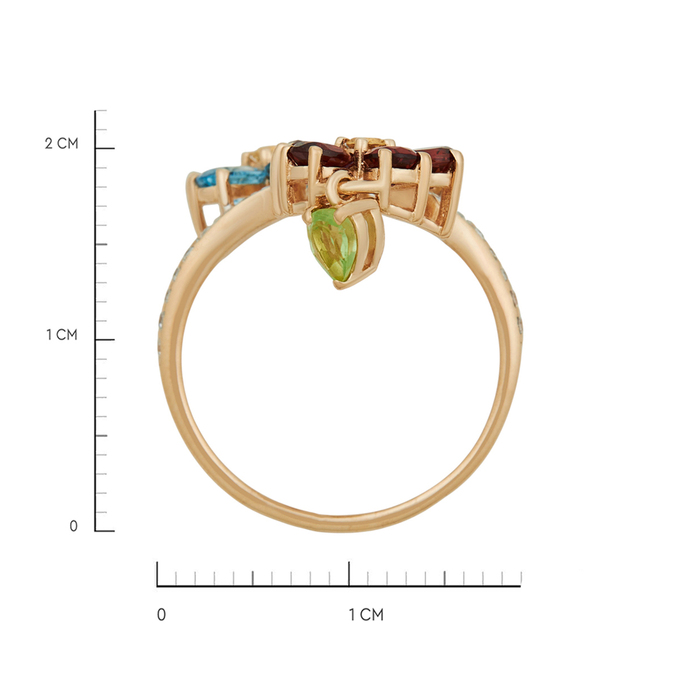 Кольцо из золота 585 пробы c топазами, гранатами, хризолитами, цитринами и фианитами, Л 2811 6884 за 36400
