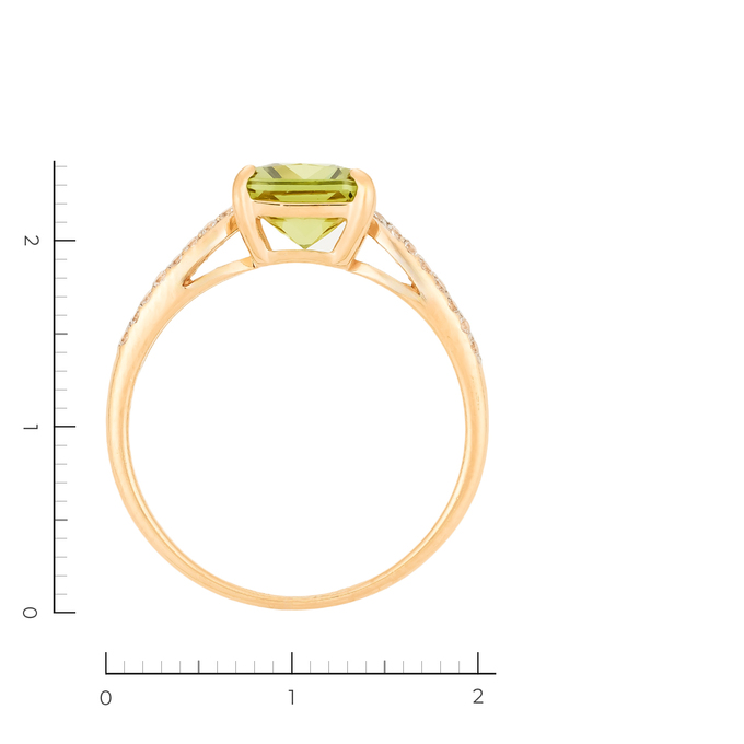 Кольцо из золота 585 пробы c 1 хризолитом и 32 фианитами, Л 4807 1463 за 33440