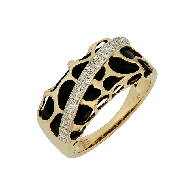 Кольцо из золота 585 пробы c бриллиантами и ониксом