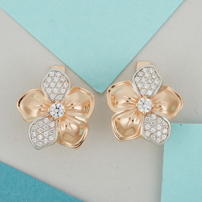 Серьги из красного золота 585 пробы c фианитами