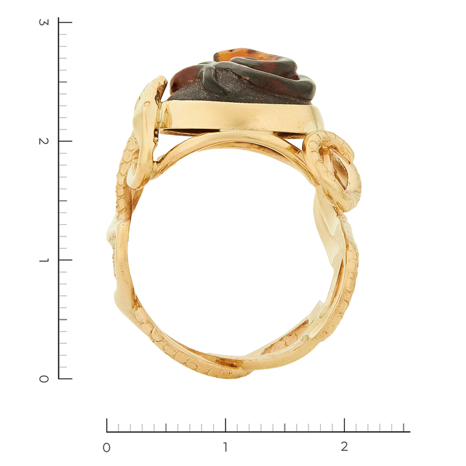 Кольцо из желтого золота 585 пробы c 1 янтарём