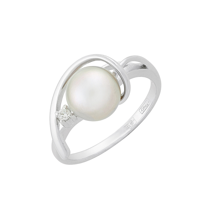 Кольцо из золота 585 пробы c бриллиантом и культивированным жемчугом