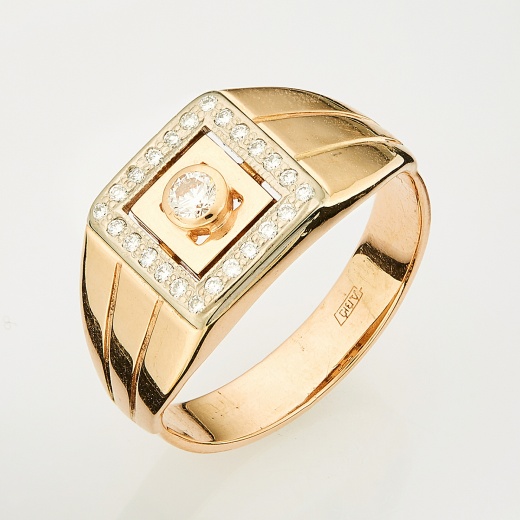 Кольцо печатка из комбинированного золота 585 пробы c 25 бриллиантами Л16137706 фото 1