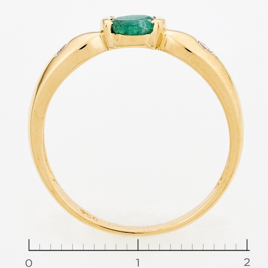 Кольцо из желтого золота 750 пробы c 2 бриллиантами и 1 изумрудом, Л47083518 за 14175