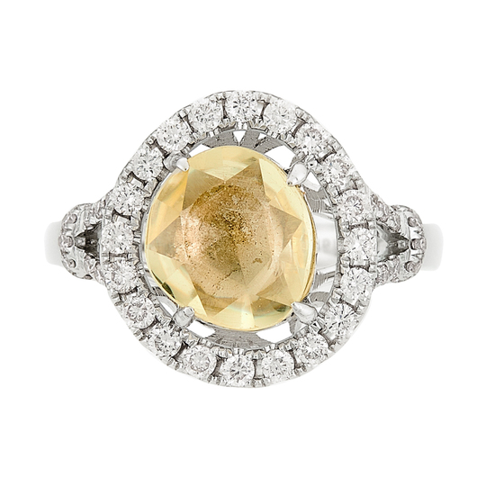 Кольцо из белого золота 750 пробы c 42 бриллиантами и 1 цвет. сапфиром