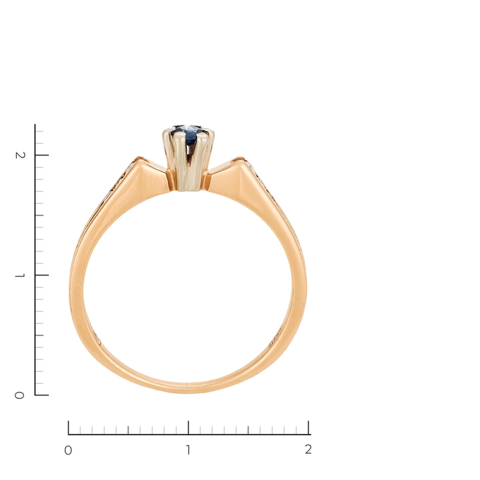 Кольцо из золота 585 пробы c 6 бриллиантами и 1 сапфиром, Л 3013 7390 за 11400