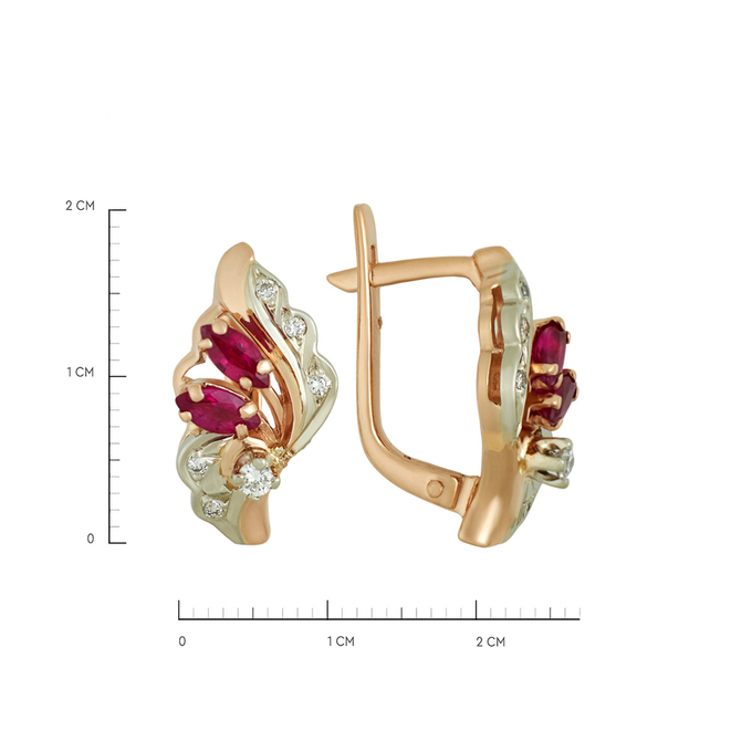 Серьги из золота 585 пробы c рубинами и бриллиантами, Л 4709 1205 за 61500