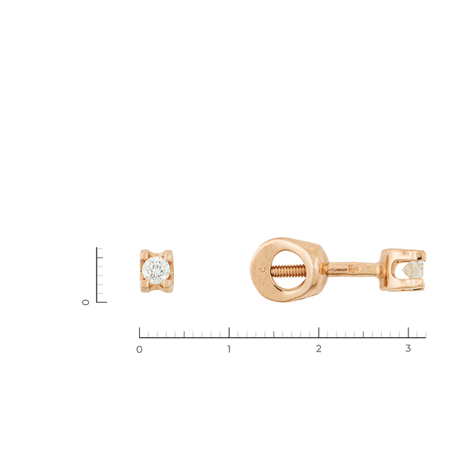 Серьга золото, 585, 1 к.,0,88 гр. (чистый вес 0,8 гр.) со следами износа; Бриллиант Кр57 5/5 вес 0,01 ct