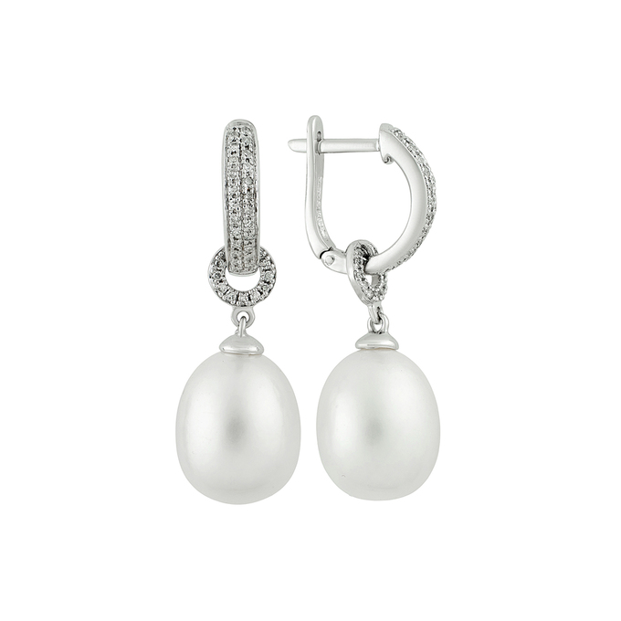 Серьги из золота 585 пробы c бриллиантами и культивированным жемчугом, Ц О007 1452 за 57900