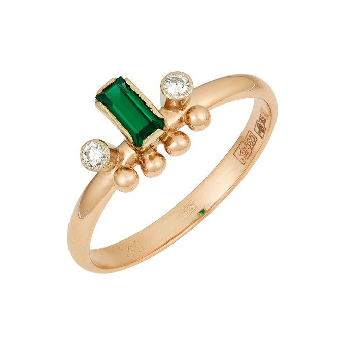 Кольцо из золота 585 пробы c бриллиантами и синтетическим изумрудом, Л 5805 2424 за 31600