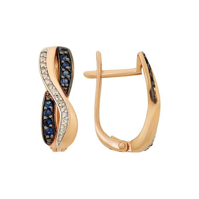 Серьги из золота 585 пробы c сапфирами и бриллиантами, Л 2010 7074 за 35000