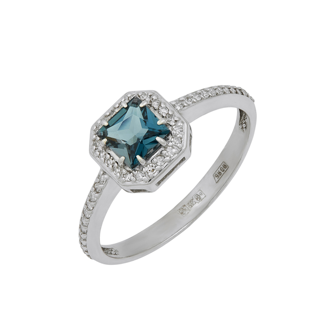 Кольцо из золота 585 пробы c топазом Лондон и бриллиантами