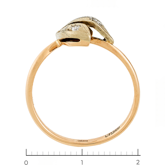 Кольцо из комбинированного золота 585 пробы c 3 бриллиантами, Л23156810 за 13450