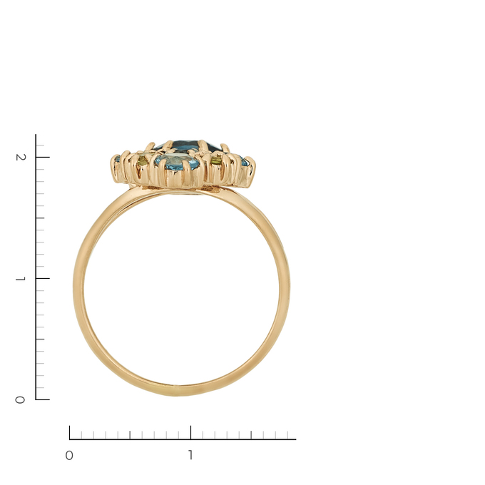 Кольцо из красного золота 585 пробы c 3 топазами и 3 хризолитами и 2 топазами Лондон