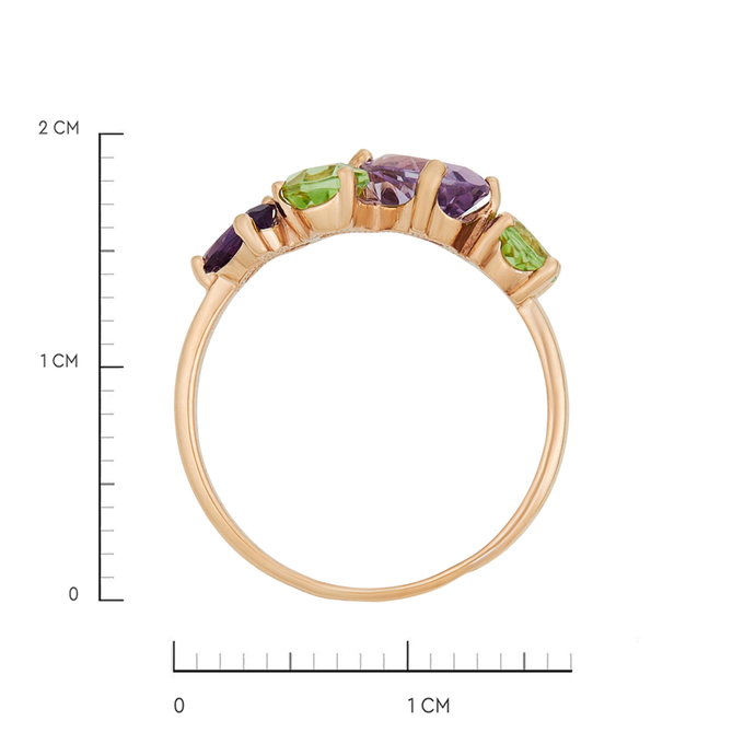 Кольцо из золота 585 пробы c аметистами и хризолитами, Л 2811 6358 за 18320