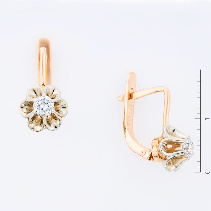 Серьги из золота 583 пробы c 2 бриллиантами