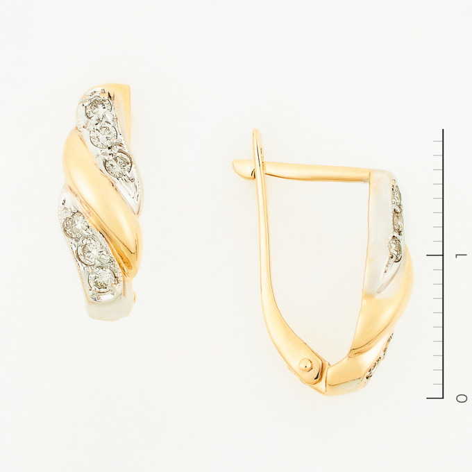Серьги золото, 585, 2 к.,2,99 гр. (чистый вес 2,93 гр.) со следами износа; 6 Бриллиант Кр57 7/6 вес 0,12 ct, 6 Бриллиант Кр57 7/7 вес 0,12 ct
