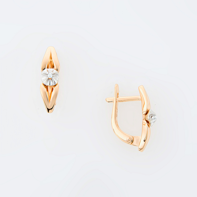 Серьги из золота 585 пробы c 2 бриллиантами