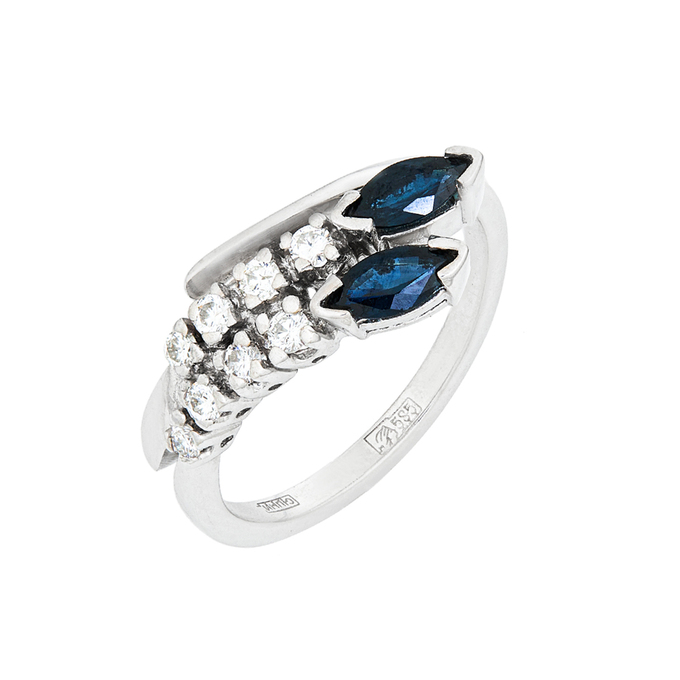 Кольцо из золота 585 пробы c сапфирами и бриллиантами