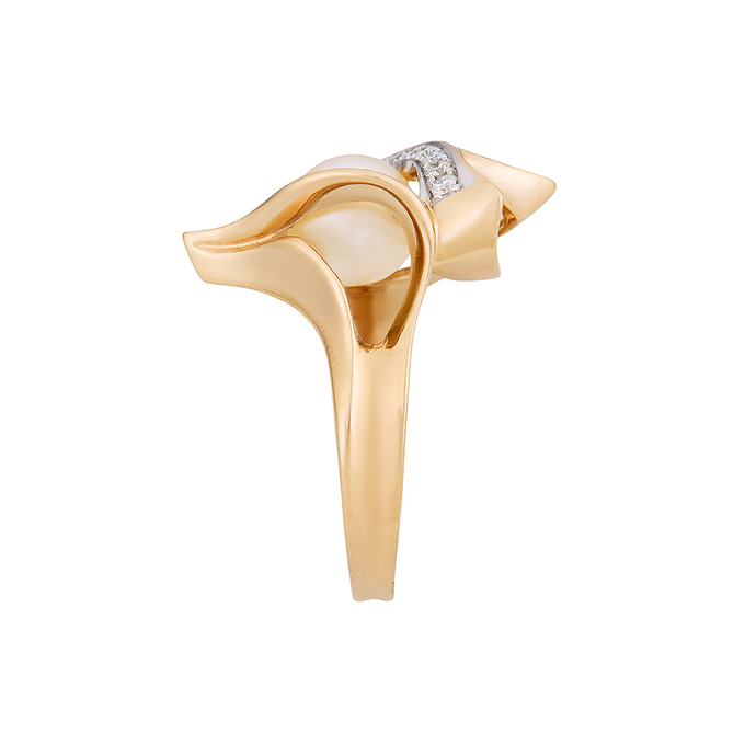 Кольцо из золота 585 пробы c бриллиантами и культивированным жемчугом, Л 3704 7043 за 72000