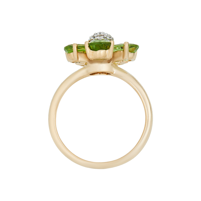 Кольцо из золота 585 пробы c хризолитами и бриллиантами, Л 2811 5420 за 57200