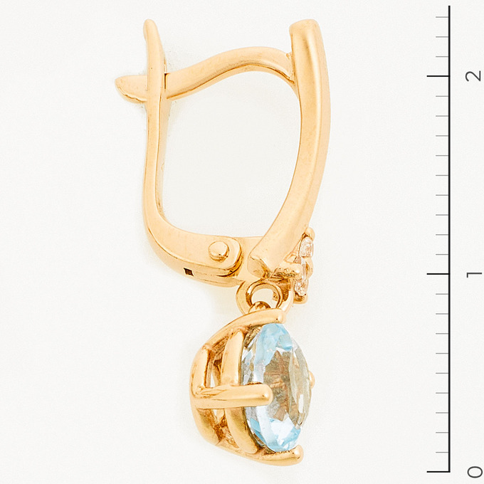 Серьги из красного золота 585 пробы c фианитами и 2 топазами
