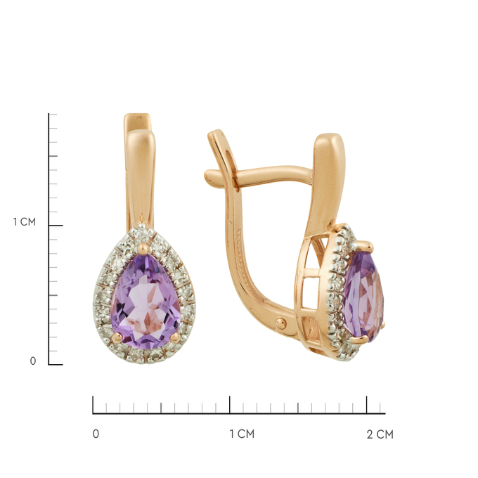 Серьги из золота 585 пробы c аметистами и бриллиантами, Ц О007 2241 за 43040