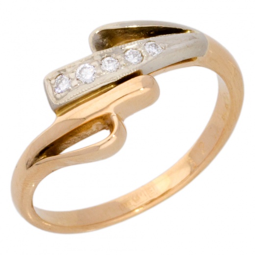 Кольцо из комбинированного золота 585 пробы c 5 бриллиантами 013357 фото 1