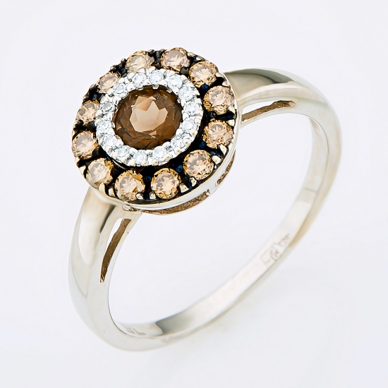Кольцо из белого золота 585 пробы c 12 бриллиантами и 14 упр. огр. бриллиантами и 1 раухтопазом