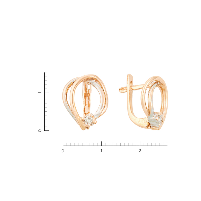 Серьги из красного золота 585 пробы c 2 бриллиантами