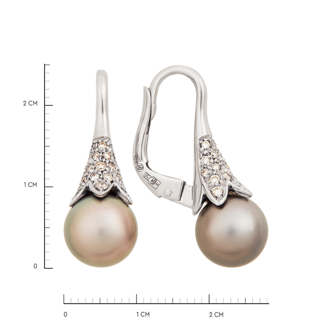 Серьги из золота 750 пробы c бриллиантами и культивированным жемчугом, Л 0615 8103 за 72500