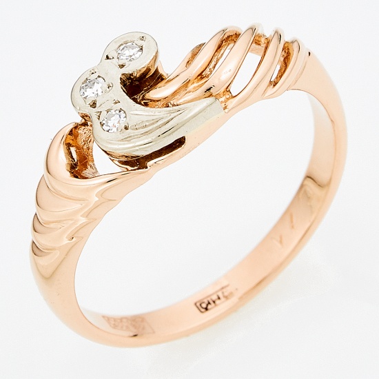 Кольцо из комбинированного золота 585 пробы c 3 бриллиантами, Л54044941 за 13740