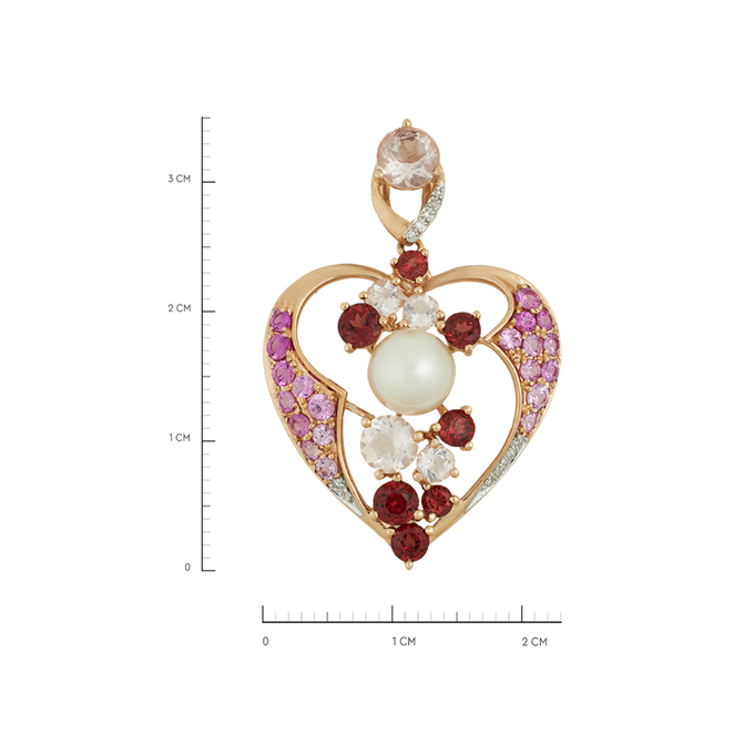 Подвеска из золота 585 пробы c розовыми кварцами, гранатами, цветными сапфирами, бриллиантами и культивированным жемчугом, Л 5207 9717 за 42000