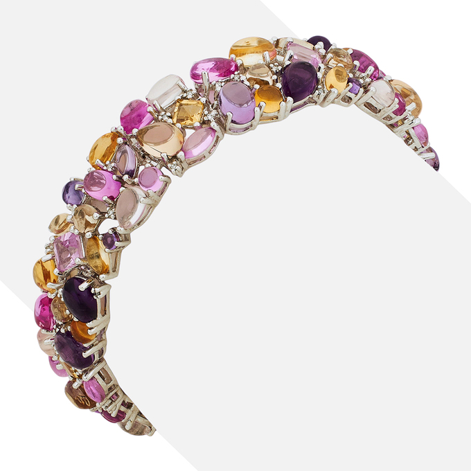 Браслет из золота 585 пробы c бриллиантами, цитринами, аметистами, кварцами и корундами