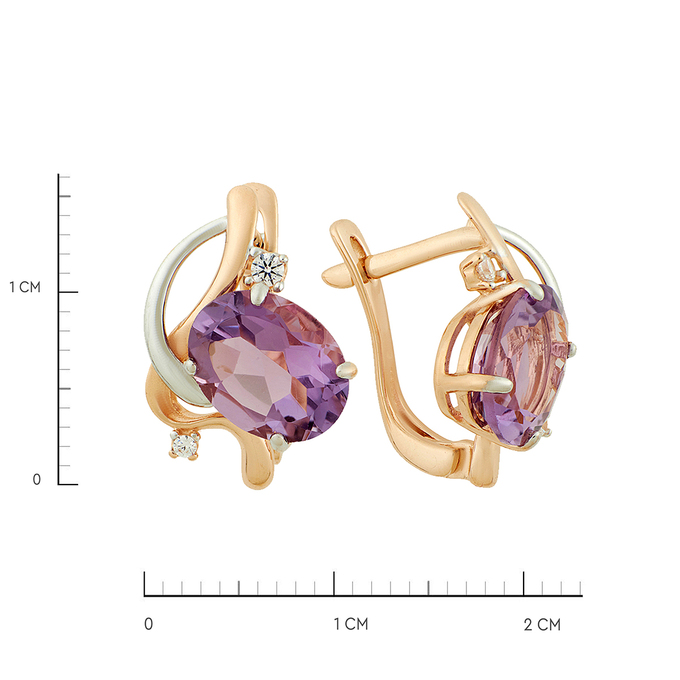 Серьги из золота 585 пробы c аметистами и фианитами, Ц О007 1604 за 35360
