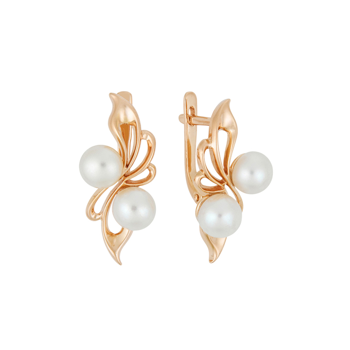 Серьги из золота 585 пробы c 4 культ. жемчугами, Л 7000 9196 за 63600