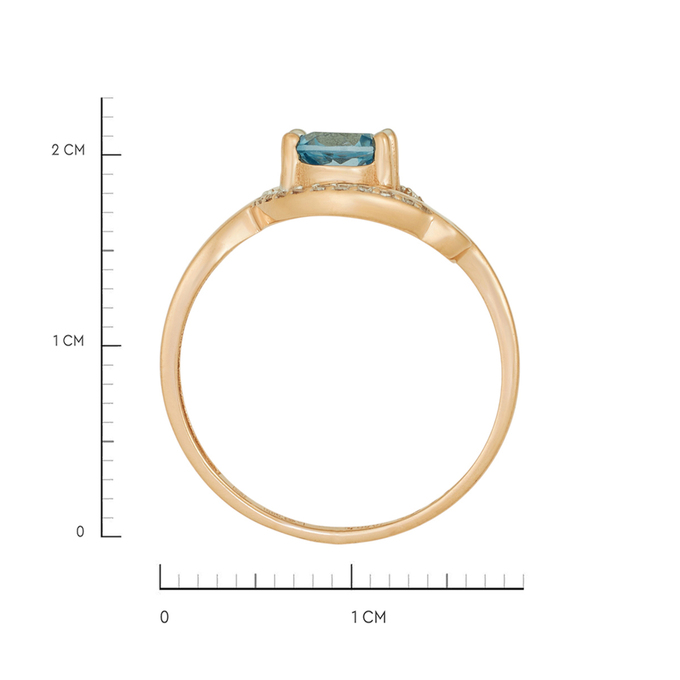 Кольцо из золота 585 пробы c топазом и фианитами