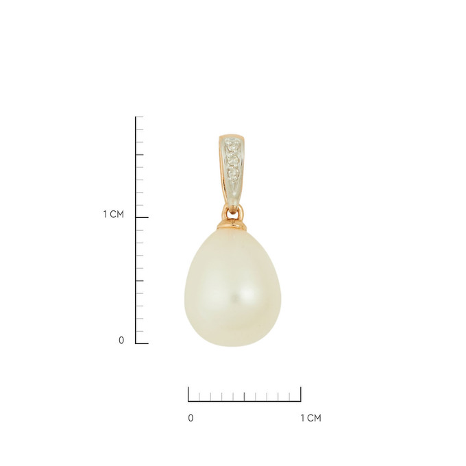 Подвеска из золота 585 пробы c бриллиантами и культивированным жемчугом