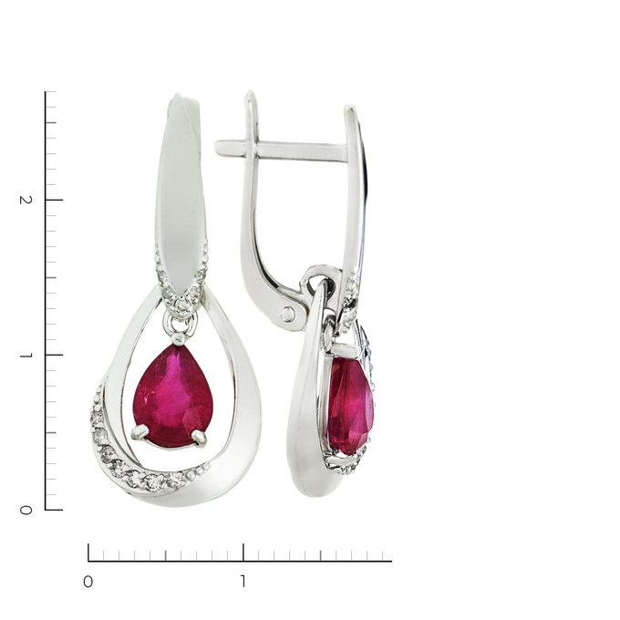 Серьги золото, 585, 3 к.,4,12 гр. (чистый вес 4,12 гр.); 14 Бриллиант Кр17 4/4 вес 0,098 ct, 10 Бриллиант Кр17 3/5 вес 0,05 ct, 2 Рубин ГР 1/2 вес 2,3