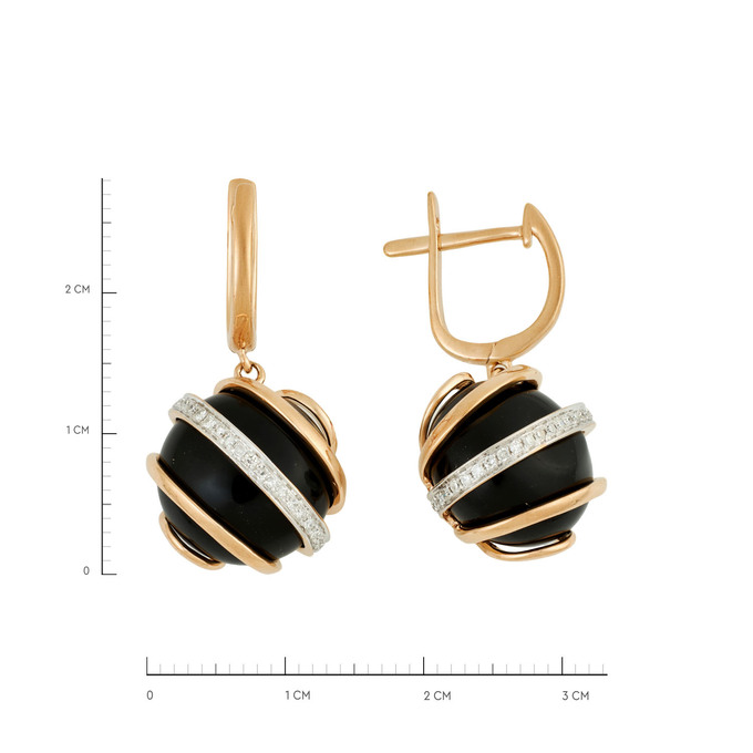 Серьги из золота 585 пробы с бриллиантами и ониксами, Л 3015 1321 за 81700