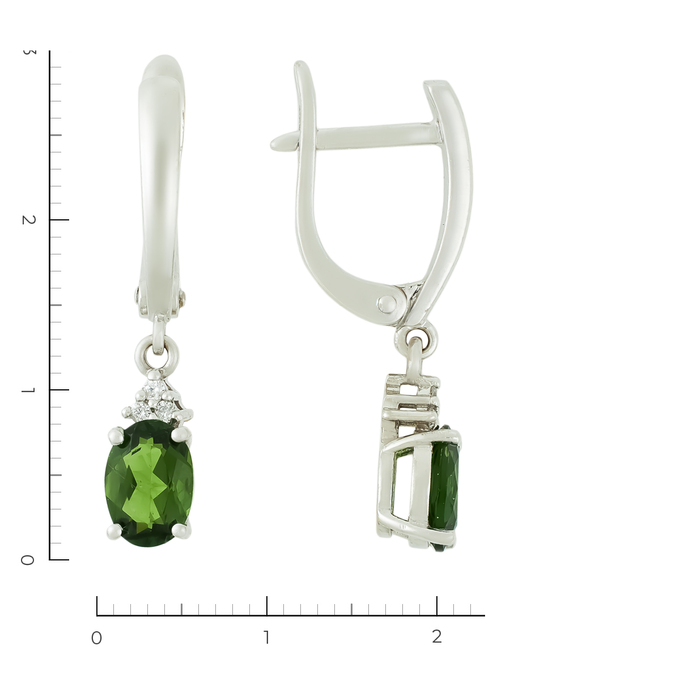 Серьги золото, 585, 3 к.,3,88 гр. (чистый вес 3,68 гр.); 6 Бриллиант Кр57 4/7 вес 0,042 ct, 2 Турмалин