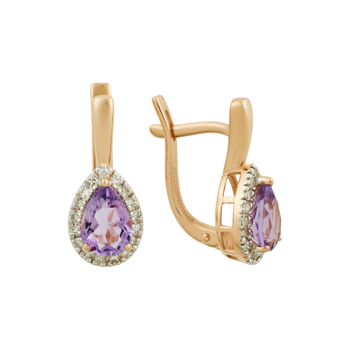 Серьги из золота 585 пробы c аметистами и бриллиантами, Ц О007 2241 за 43040